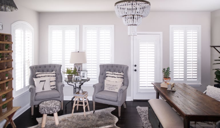 Plantation shutters in a Austin living room